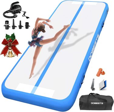 Гімнастичний надувний мат DOBESTS Airtrack Matte, 300x100x10 см, блакитна. Килимок для акробатики, йоги, фітнесу, тренувань вдома та на вулиці. З сумкою для перенесення та насосом.