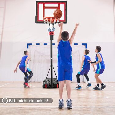 Баскетбольний кошик GOPLUS вуличний з підставкою, регульована висота 105-260 см, портативний баскетбольний стенд на колесах для дітей та підлітків