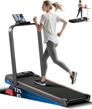 Біговий доріжка з ручкою – тихий, складаний біговий доріжка 2.5 PS для дому, офісу, під стіл, портативна тренувальна зона з нахилом 8%, вантажопідйомність 136 кг