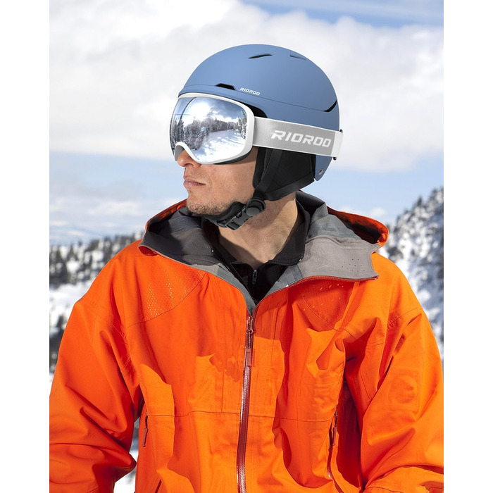 Шолом для сноуборду та лиж чоловічий/підлітковий, регульований розмір, флусові навушники, вентиляційна система, сумісний з маскою (Sky Blue, M)