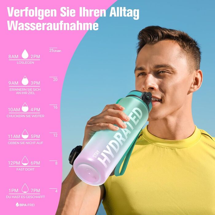 Спортивна пляшка Sahara Sailor 750 мл, BPA-free Tritan, герметична, для води, для велосипеда, кемпінгу, йоги, фітнесу, колір Kaugummi