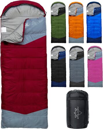 Спальні мішки для дорослих та дітей – для холодної та теплої погоди. Водонепроникний, легкий спальний мішок для кемпінгу, піших прогулянок та трекінгу (з компресійним мішком). Підходить для 3-4 сезонів, 10-20°C, 1.5KG – Чорний (10-20°C, 1.5KG-Вишневий)