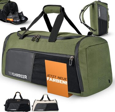 Спортивна сумка [з переробленого PET] 50L – Gym Bag та рюкзак в одному – водонепроникна сумка для тренувань чоловіча/жіноча – спортивний рюкзак з відділенням для взуття, фітнес, велика дорожня сумка (Pinewood Green)