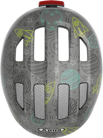 Дитячий велосипедний шолом ABUS Smiley 3.0 LED з підсвіткою, глибока посадка, місце для хвостика, для дівчаток і хлопчиків, сірий з космічним принтом, розмір S (45-50 см)