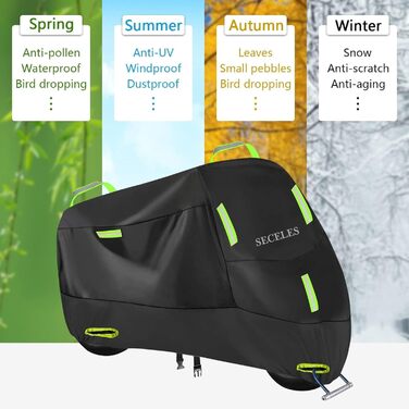 Захисний чохол для мотоцикла 300D, Outdoor, XXXL (265x95x125cm), водовідштовхуючий, з 7 світловідбиваючими смугами, зелений