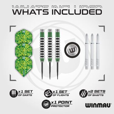 Дротики для дартсу WINMAU Advance 500 Series 22 г з зеленими оперенням і стержнями