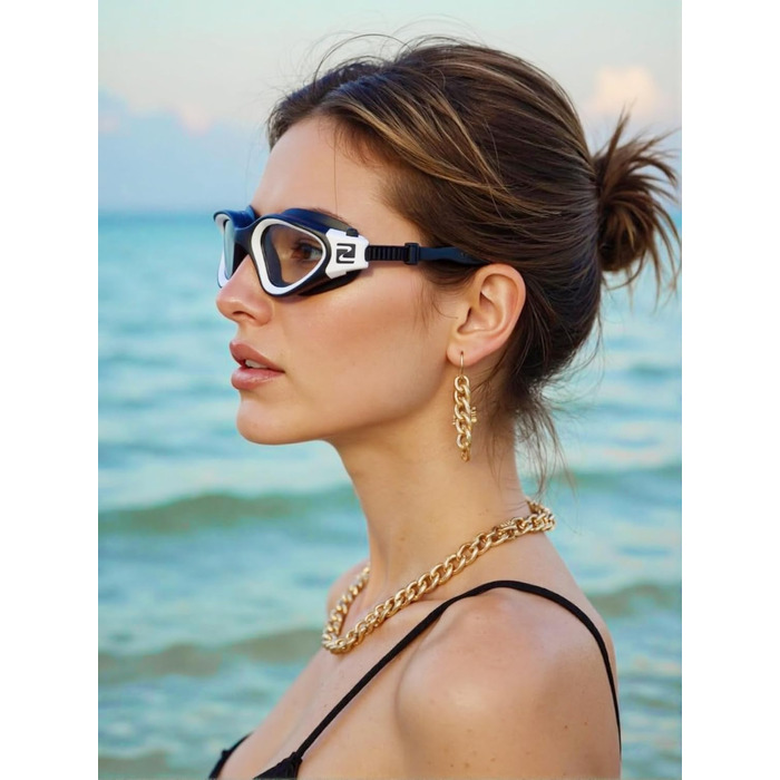 Окуляри для плавання W1 для дорослих, унісекс, білий/чорний, прозорі лінзи, захист від запотівання, UV-захист, водонепроникні