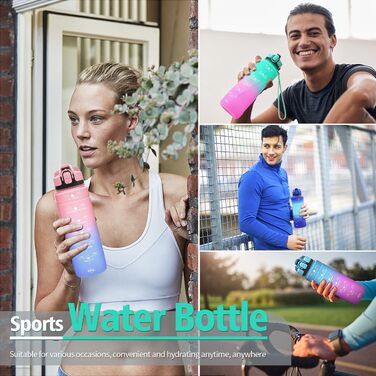 Дитяча спортивна пляшка для води Niggeey 2 л, мотиваційна, з часом, BPA-free, тритан, герметична, для школи, спорту, фітнесу, зелено-фіолетова