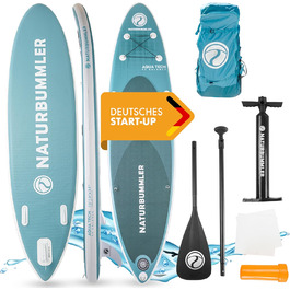 Надувна SUP-дошка Naturbummler 330x81x15 см, комплект для початківців і досвідчених, CO2-нейтральна, туркізова, німецький бренд
