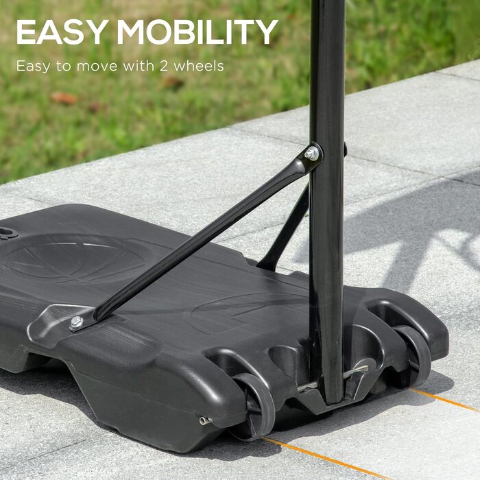 Баскетбольний кошик HOMCOM з регульованою висотою 197,5-254 см, переносний з колесами, поліетиленове кільце