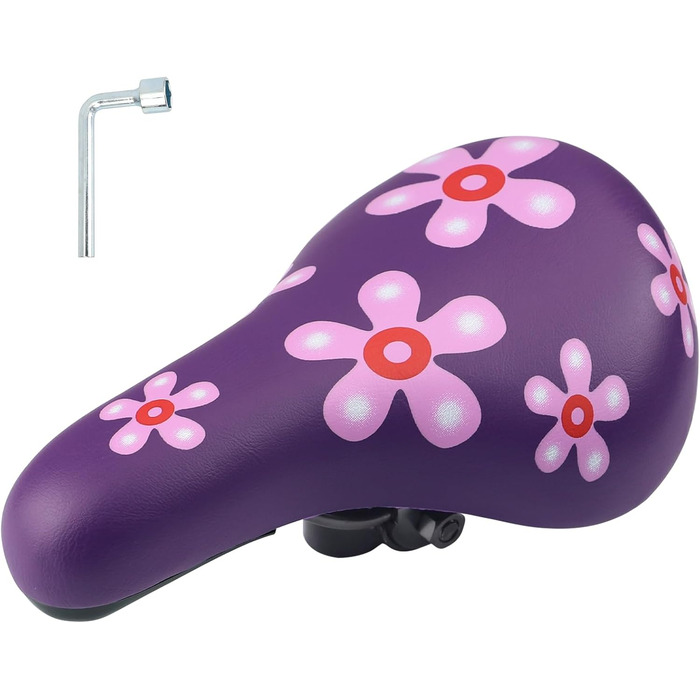 Дитячий велосипедний сидіння – м'яке та водонепроникне, з антиковзким покриттям для хлопчиків/дівчаток. Підходить для велосипедів 12, 14, 16, 18, 20 дюймів. Чорний/Червоний колір (Квіткова лілія)