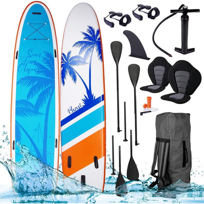 Надувна SUP-дошка BRÄST Family 370x87x15 см, до 210 кг, комплект для сім'ї з 2 веслами, 2 каяк-сидіннями, насосом та рюкзаком