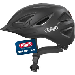 Велосипедний шолом ABUS Urban-I 3.0 з підсвіткою, козирком і магнітною застібкою, для дорослих, чорний, розмір L (56-61 см)
