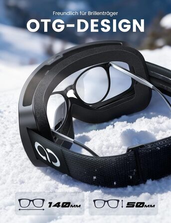 Ламікал - скі-маска для чоловіків та жінок, сноуборд маска з OTG - [Ultra HD, широке поле зору] - високоякісна скі маска з захистом від запотівання, для людей у окулярах, дзеркальна сноуборд маска, скі маска UV400 з захистом від відблисків - чорний каркас