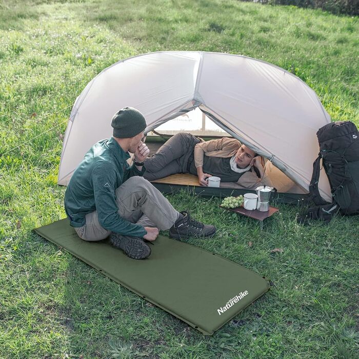 Кемпінговий килимок Naturehike з самонадувною основою, 6 см, сірий/зелений