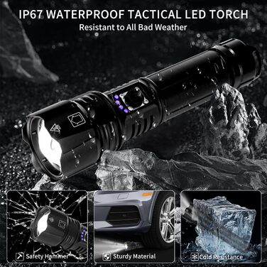 Ліхтар LED Azyvum P70-kit: надпотужний, 1000000 люмен, тактичний, водонепроникний IP67, 5 режимів, для кемпінгу, риболовлі, туризму та надзвичайних ситуацій