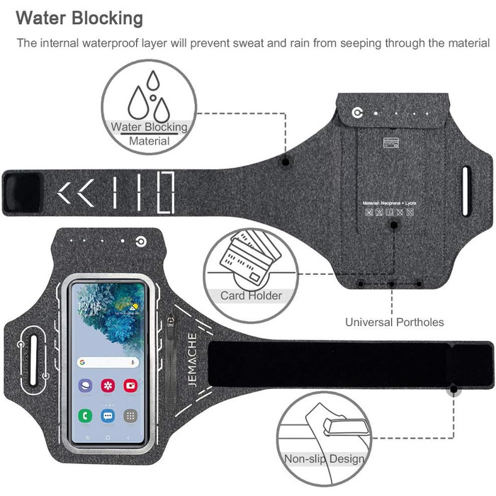 Спортивний браслет на руку JEMACHE для Samsung Galaxy S25/S24/S23/S22 Ultra/Plus/FE з кріпленням для навушників Buds Plus (Сірий)