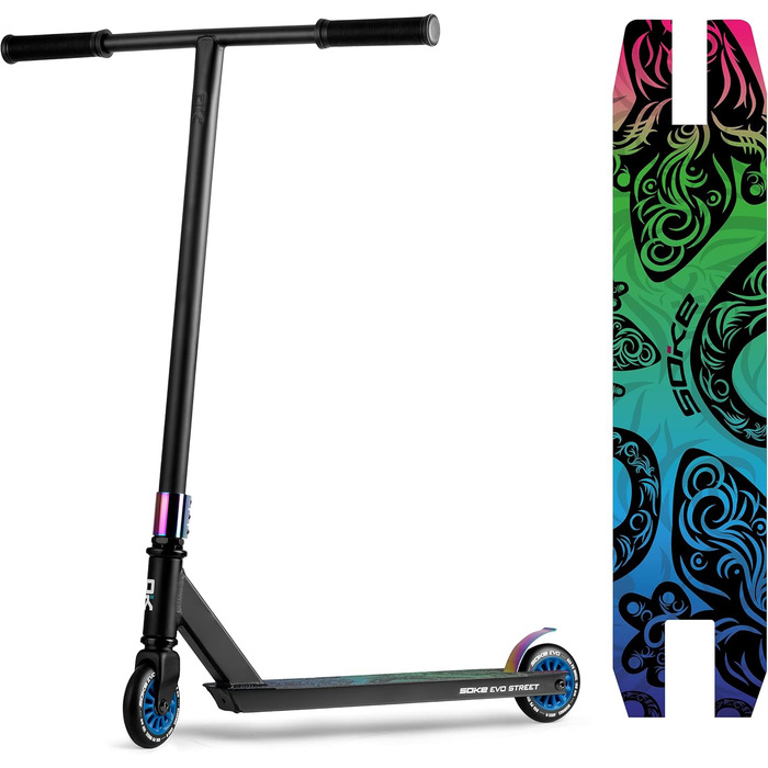 Трюковий самокат SOKE EVO Street ABEC-9, для дорослих і дітей, 50 см, 360° кермо, алюмінієва 3-болтова клема, чорний