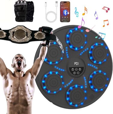 Електронний боксерський тренажер LeuKoles 2025 з Bluetooth, LED підсвіткою, музикою, боксерськими рукавичками, для настінного монтажу, 9 режимів швидкості та підрахунок ударів