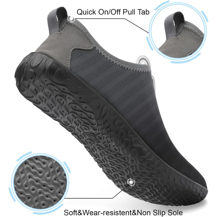 Водні шкарпетки Spesoul для жінок та чоловіків, дихаючі, швидковисихаючі, м'які, для піших прогулянок, плавання, пляжу, серфінгу, йоги, спорту (42/44 EU, Jb Blackgrey)