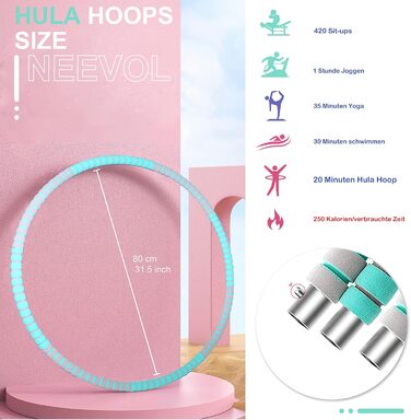 Hula Hoop NEEVOL для дорослих: фітнес, 1 кг, регульована вага, 8 вузлів (зелений)