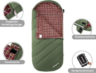 Сплячий мішок KingCamp Freespace 250 Winter -8°C, широкий, з бавовни, оливковий