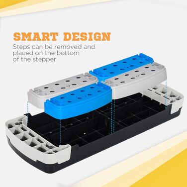 Степ-платформа для аеробіки, фітнесу та спорту, регульована по висоті, 3 сходинки, чорний+світло-блакитний+сірий