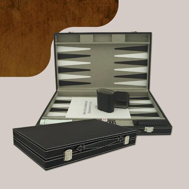 Набір для гри в нарди PrimoGames Attaché, штучна шкіра, фетрова підкладка, 48x38 см, з кубиками та стаканчиками