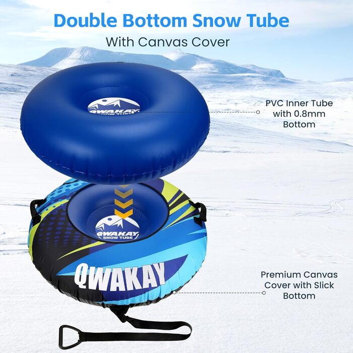 Надувний сніговий тюб зі стропом, 47-49-68 дюймів. Міцний чохол, зносостійкий та морозостійкий матеріал. Зимовий спорт для дітей та дорослих
