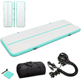 Гімнастичний надувний мат Airtrack 3м – для дітей та дорослих – з електричним насосом, для йоги та фітнесу, білий/бірюзовий