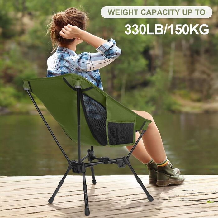Складний туристичний стілець TOPCHANCES для кемпінгу та відпочинку на природі (армійний зелений)