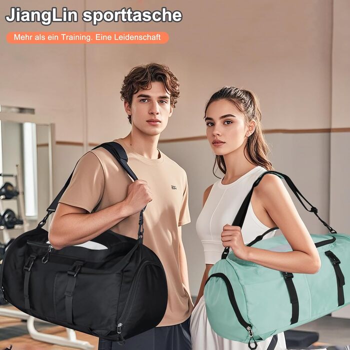 Спортивна сумка JiangLin 45L з відділенням для взуття та мокрих речей, велика дорожня сумка для чоловіків та жінок, рюкзак-валіза для спорту, подорожей, фітнесу, плавання (чорний)