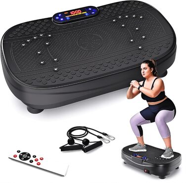 Вібраційна платформа для дому - тренажер для схуднення та формування тіла з 120 рівнів та 5 режимів, з еластичними стрічками та пультом дистанційного керування, для спалювання жиру та нарощування м'язів, ідеально для дому та домашнього спортзалу (Чорний)