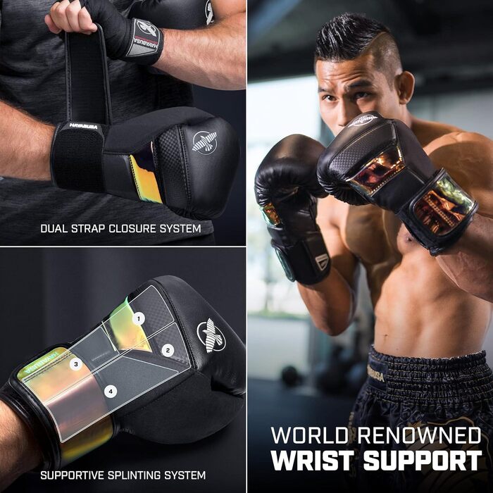 Боксерські рукавички Hayabusa T3 для чоловіків та жінок, чорні/мерехтливі, 16oz, захист зап'ястя та кісточки