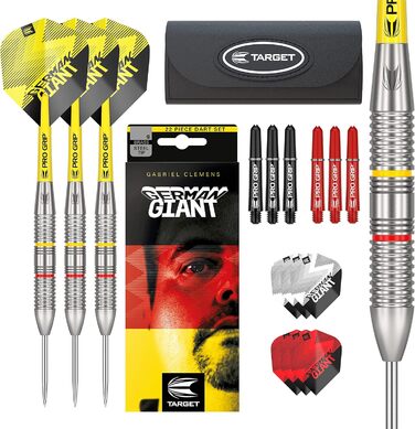Дротики Target Darts Gabriel Clemens 22 г латунні, стілдарти, набір із аксесуарами, сріблясто-жовті