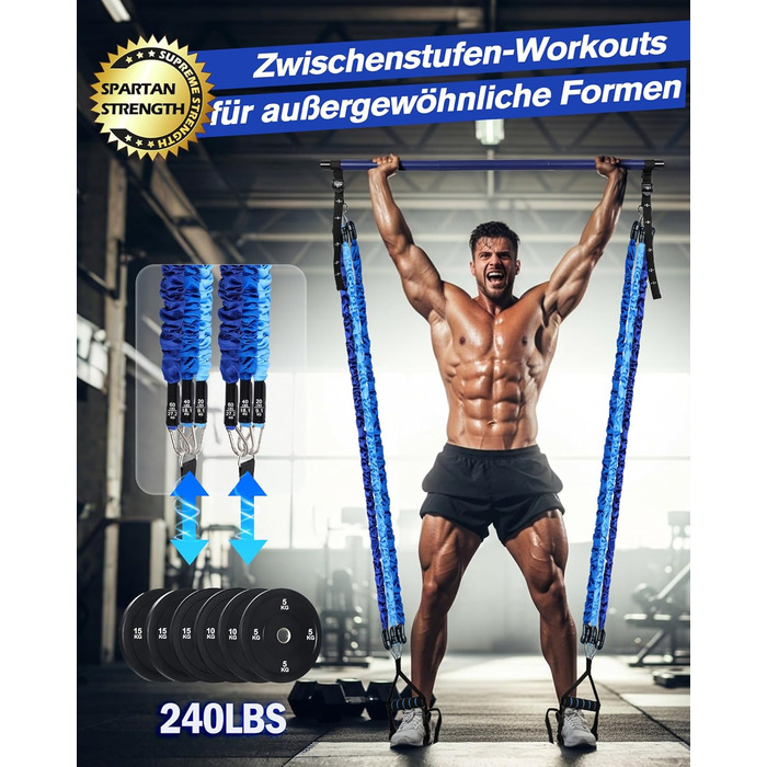 Набір для пілатесу з еластичними стрічками та стержнем, 4 рівні опору (180LBS/140LBS/240LBS/360LBS), для фітнесу, йоги, тренажерного залу, колір градієнт блакитний