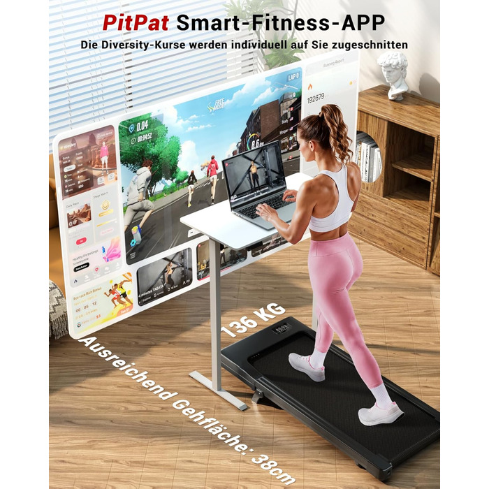 Бігова доріжка Superun Walking Pad з ухилом 6%, для дому, з додатком, до 136 кг, чорна. Швидкість до 12 км/год