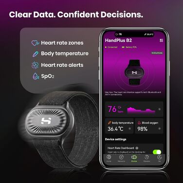 Фітнес-браслет HandPlus з пульсометром: оптичний трекер для бігу, Bluetooth, ANT+, 72 год. пам'яті