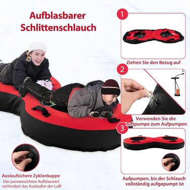 Надувний сніговий санки COSTWAY 200 см для 2 осіб з тросом та насосом, червоний