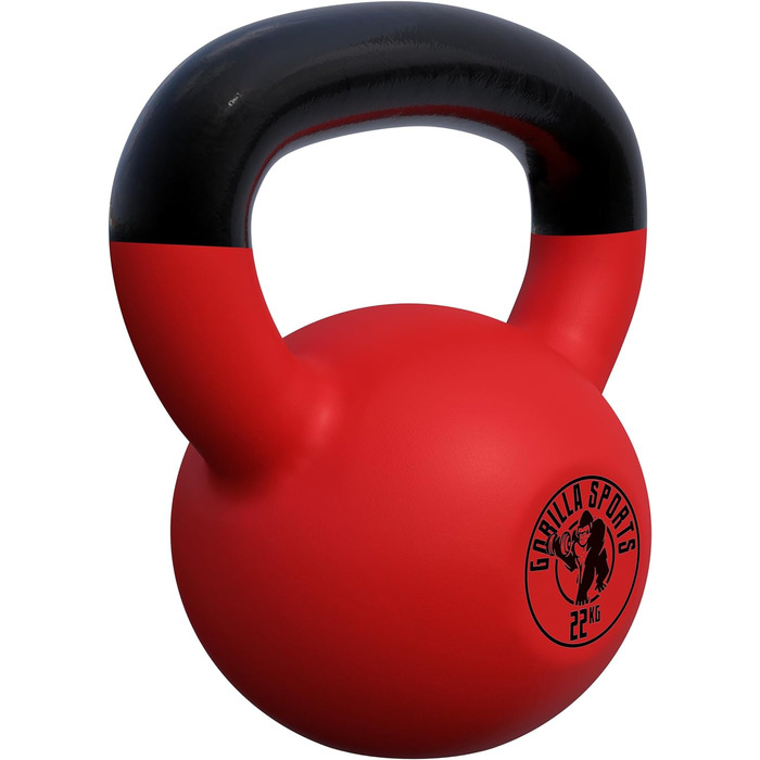 Гиря GORILLA SPORTS 22 кг – гіря для фітнесу та кросфіту, чавунна, з вініловим покриттям, для тренувань у спортзалі та вдома