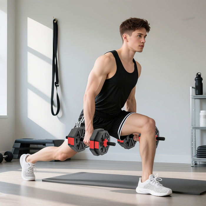 Набір гантелей SPORTNOW 4-в-1: штанга, гантелі, короткі гантелі, регульована вага 15 кг для силових тренувань вдома