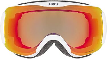 Лижна маска uvex Downhill 2100 CV Planet, універсальна, біло-червона з зеленим, антифог, для катання на лижах та сноуборді