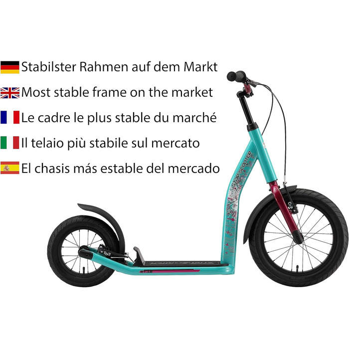 Самокат дитячий STAR SCOOTER City Kick Scooter 16 дюймів, з повітряними колесами, регульована висота, м'ятний колір