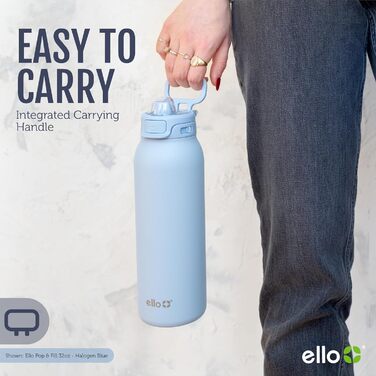 Еко-пляшка Ello Pop & Fill з нержавіючої сталі, подвійна вакуумна ізоляція, швидке наповнення, герметична кришка, термос-чашка, багаторазова, BPA Free