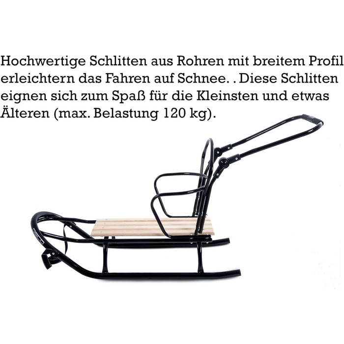 Металевий санний Oslo з підніжкою, ременями безпеки, ручкою для штовхання та мішком для ніг. Ідеальний для дітей та дорослих. Максимальне навантаження 120 кг. Колір: сірий