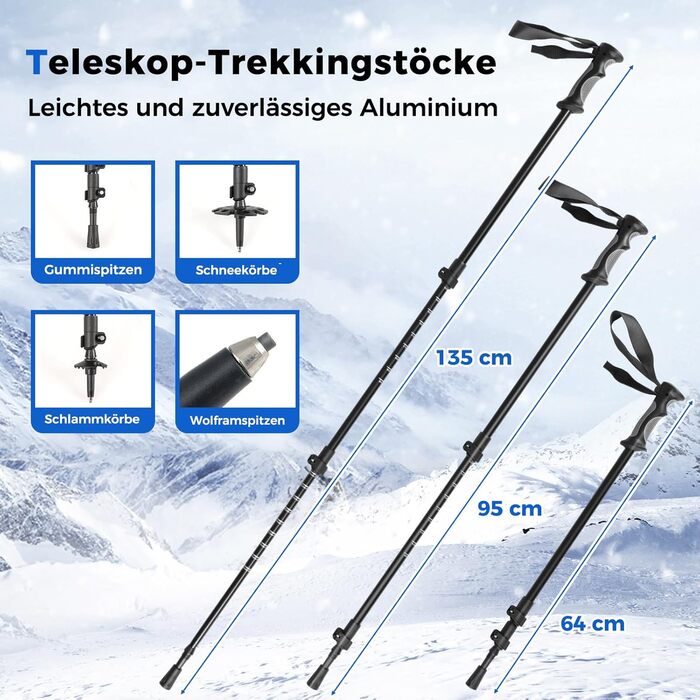 Снігоступи COSTWAY з підйомником, розмір 35-45, до 68/90 кг, комплект з трекінгових палиць та сумки, для чоловіків, жінок та підлітків (EUR 35-40, чорний)