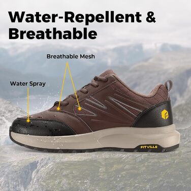 Черевики для хайкінгу FitVille для чоловіків, широкі, водонепроникні, трекінгові, антиковзаючі, для будь-якої погоди, з підтримкою склепіння стопи, розмір 39.5-50, колір коричневий