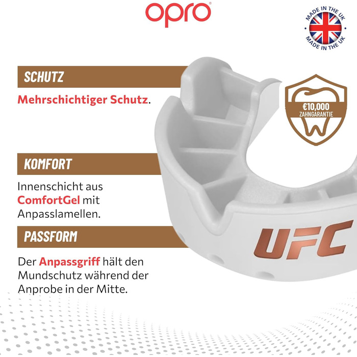 Захист зубів OPRO Bronze – для боксу, єдиноборств, MMA, дорослих та дітей – індивідуальна підгонка для хокею, кікбоксингу, регбі – гарантована якість від дантиста – UFC (білий), дитячий (до 10 років)