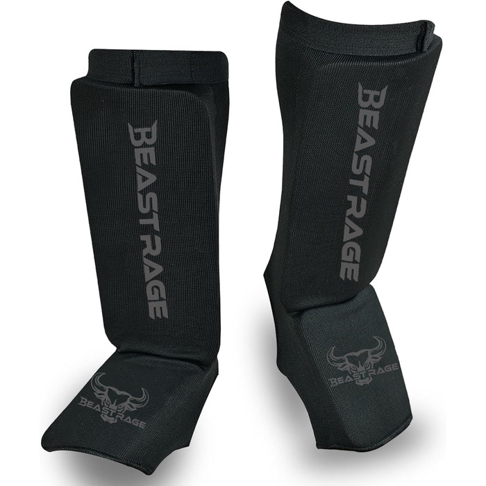 Штанги для захисту гомілки BEAST RAGE для муай-тай, кікбоксингу, тхеквондо, боксу, бойових мистецтв, еластичний носок, підкладки для захисту гомілки та стопи, чорний (S)