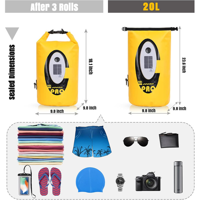 Водонепроникний рюкзак Qoolife з Bluetooth-динаміком 20L (жовтий)